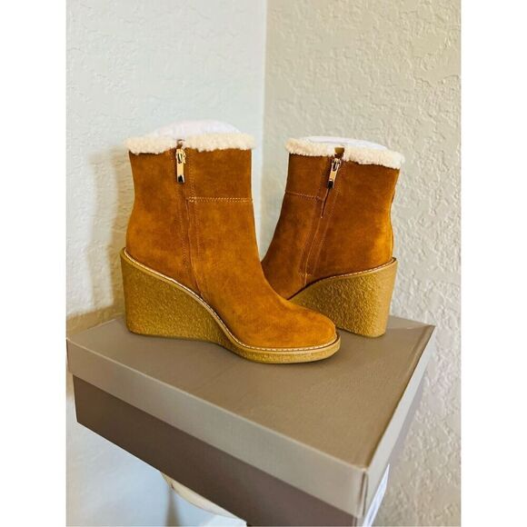 FRANCO SARTO Ulayna Water Resistant Suede Fleece Wedge Bootie, Brown, 10, NWT - Picture 2 of 16